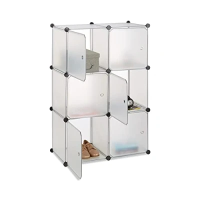 Bild av Relaxdays Hyllsystem 6 dörrar, DIY, kuber, handtagsöppningar, rumsavdelare, badrumshylla, plast, HBT 90 x 75 36 cm, transparent