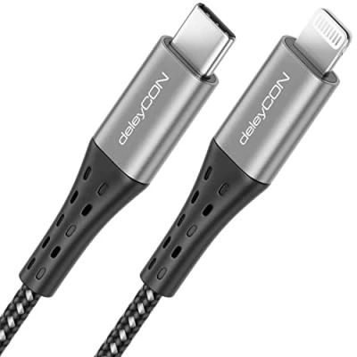 Bild av deleyCON 0,15m USB C till Lightning 8 Pin Nylon Laddningskabel Datakabel Ultrasnabb Laddning MFi Certifierad Kompatibel med iPhone 14 13 12 11 Pro Max Mini Metallkontakt Power Delivery