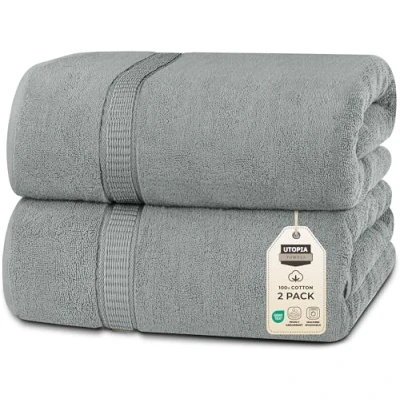 Bild av Utopia Towels Förpackning Med 2 Lyxiga Jumbohanddukar (90 x 180 CM) 100% Ringspunnen Bomull, Högabsorberande, Mjuk Och Snabbtorkande (Kallgrå)