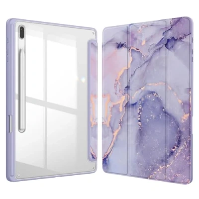 Bild av Fintie Hybrid Slim fodral till Samsung Galaxy Tab S8 Plus 2022/S7 FE 2021/S7 2020 32,4 tum med S pennhållare, stöttåligt skydd klart genomskinligt bakskal, automatisk uppvakning/sömn, lila