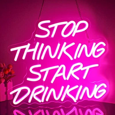 Bild av Looklight Stop Thinking Start Drinking Neon Skylt Bar Rosa LED Skyltar för Dekor Bokstav Ljusskylt butiker Caféer Hem Öl Fest Restaurang