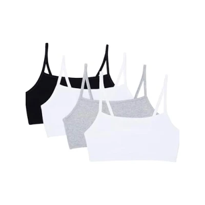 Bild av Fruit of the Loom dam spaghettirem bomull sport bh, ogenomskinlig (förpackning med 4), Svart/vit/vit/vit/ljung grå 4 pack, 58