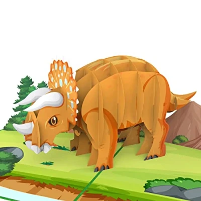 Bild av MOKIO® Popup Kort för barn Triceratops Dinosaurie 3D Dino presentkort en födelsedag, som kupong eller kontantpresenter, hälsningskort barns födelsedag flickor och pojkar