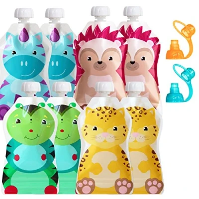 Bild av ChooMee SnakPack ny matning startset, 6 ct återanvändbar babymatpåse, 8 142 ml SoftSip Pouch Top, 2 CT, orange aqua