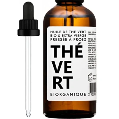 Bild av ekologisk grön teolja (Camelia) 100% ren, naturlig, kallpressad och 50 ml anti aging vård, hud, ärr bristningar.
