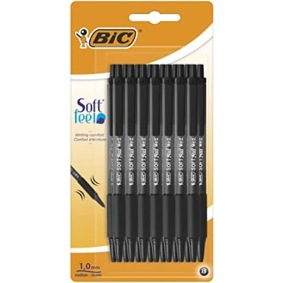Bild av BIC mjuk känsla klick grepp kulspetspennor, 1,0 mm infällbar punkt, soft touch gummigrepp, svart, förpackning med 15
