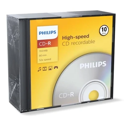 Bild av Philips CD R ämnen (700 MB data/80 minuter, 52x High Speed inspelning, 10 slim fodral)