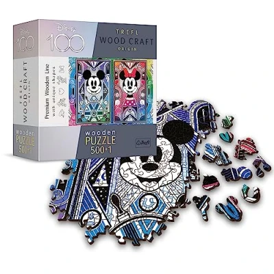 Bild av Trefl Träpussel: Disney 100, Musse Pigg och Mimmi 500+1 bitar, Wood Craft, Oregelbundna pusselbitar, 50 Figurer, Trendigt Pussel Premium, för Vuxna Barn över 12 år