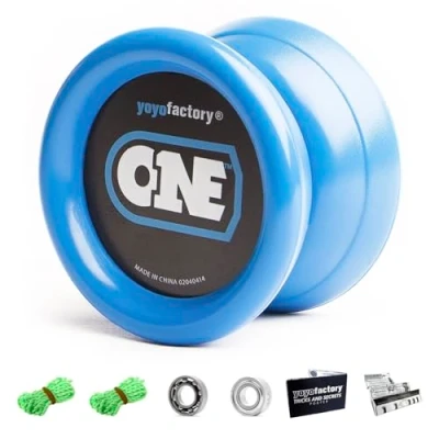 Bild av YoyoFactory ONE Yo Blue (modern spinning yoyo, beginner to pro, 2 different level ball bearings included, comes with string)
