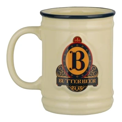 Bild av Harry Potter Butterbeer mugg, officiellt licensierad Wizarding World samlarobjekt, 350 ml keramisk kopp för kaffe, te och mer, tre kvastar inspirerad present popkulturfans