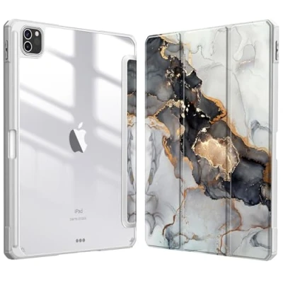 Bild av Fintie Hybridfodral kompatibelt med iPad Pro 11 tum (2022/2021/2020/2018, 4:e/3:a/2:a/1:a generationen) ultratunt stöttåligt klart fodral pennhållare, automatisk uppvakning/sömn, molnig marmor
