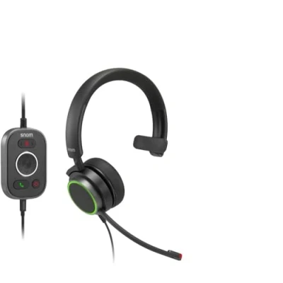 Bild av Snom A330M over ear headset, passiv brusreducering, VoIP telefonheadset, USB/RJ9/3.5 honkabel med samtalskontroll, mjukt konstläder, svart; 0004597