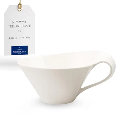 Bild av Villeroy &amp; Boch Newwave tekopp med handtag, vit, diskmaskinssäker, mikrovågsugnssäker, speciella tekoppar, kaffemugg, kaffekopp, varm dryckesmugg för te, premium porslin