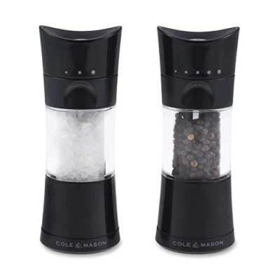 Bild av Cole &amp; Mason H306498 Harrogate svartsalt och pepparkvarnar, klassisk inverta, ABS plast, 154 mm, presentpaket, inkluderar 2 x salt pepparkvarnar