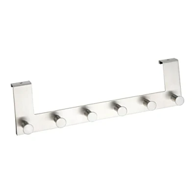 Bild av WENKO 4468060100 Celano dörrgarderob rostfritt stål, krokskena med 6 krokar, för dörrrabatttjocklekar upp till 2 cm, 39 x 11 5,5 cm