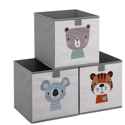 Bild av Navaris barn Storage Box 3 Set Hylllagring 28 x cm Toy 3x Foldbar Animal Motiv Boxes With Handle