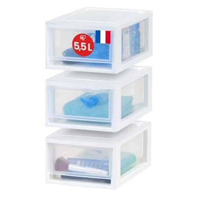 Bild av Iris Ohyama, förvaringsbox av klar plast, stackable, vit, 7 l, uppsättning med 3, multifunktionell, synligt innehåll, för Groceries, badrum, leksaker, kontor, bröst, organisatör, BPA fri, MSD 1
