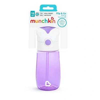 Bild av Munchkin Flip &amp; GoBottle Barn Vattenflaska med sugrör, 355 ml Barnmugg Förlustfri Design, Barnflaskor för Flickor Pojkar 18 m+, Slitstarkt Material, Blå