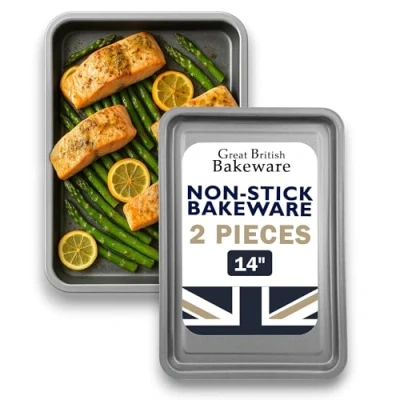 Bild av 35 cm non stick ugn bakplåt rostning tvåpack set PFOA BPA fria köksredskap tillverkade i England (stort tvillingset)