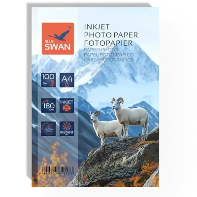 Bild av Blue SWAN 100 ark A4 Fotopapper, 180 g/m², Högblank Vit, Snabbtorkande, Vattenbeständig, Reptålig, Passar för Bläckstråleskrivare