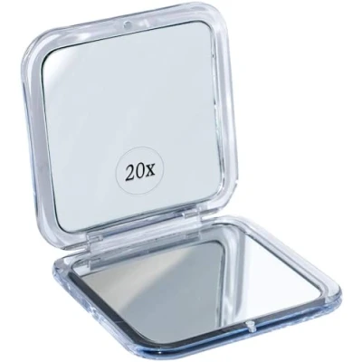 Bild av Hopfällbar resespegel med 20 x förstoring liten spegel för smink när du reser 8,4 cm minikvadrat, vikbar sminkspegel (silver) fyrkantig kompakt