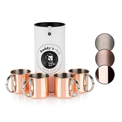 Bild av Buddy&#039;s Bar Moscow Mule bägare, 450 ml, högkvalitativ rostfri mugg, livsmedelssäker, cocktailkopp inklusive presentförpackning, kopparpolerad, uppsättning om 4