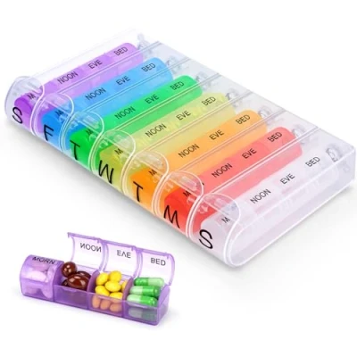Bild av Alyvisun 7 dagars Pillerlåda 4 Gånger en Dag, Pilllåda för Dags, Organisatörer Veckovis Pill Organisator 28 Slots, dagar Pillerbehållare Resor