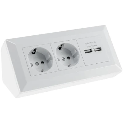 Bild av 2 fach Steckdosenblock + 2x USB, weiß 250V / 16A, Aufbaumontage
