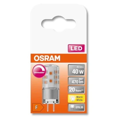 Bild av OSRAM Dimbar LED PIN lampa med GY6.35 sockel, varmvitt (2700K), 320 lumen, klart glas, multipack