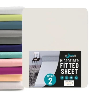 Bild av Dreamzie spännlakan 180 x 200 cm 2 pack 100 % polyester mikrofiber Oeko TEX certifierad dra på lakan beige