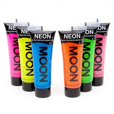 Bild av Moon Glow UV neonglitter ansikts och kroppsgel set med 6 x 12 ml glitter ansiktsfärg