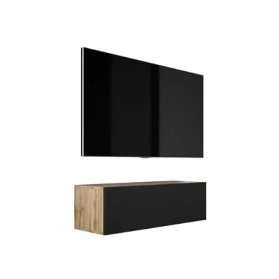 Bild av 3E 3xE living.com väggmonterad TV bänk, modern design A: B: 100 cm, H: 34 D: 32 mediabänk, sideboard, wotan ek/matt svart