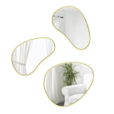 Bild av Umbra Hubba Pebble Set med 3 moderna väggspeglar i mässing, koppar