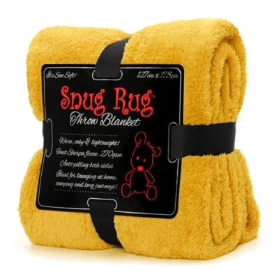 Bild av Snug Rug senap gul filt sherpa fleece fluffig lyx för soffa filtar varm vinter mjuka överkast 127 x 178 cm (50 tum 70 tum)