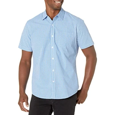 Bild av Amazon Essentials Men&#039;s Kortärmad poplinskjorta med normal passform, Blå Gingang, XL