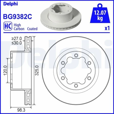 Bild av DELPHI Disque de frein VOLKSWAGEN: Crafter Van, MAN: TGE Camionnette, Camion plate forme/Châssis 30mm 6 ventilé revêtu à haute teneur en carbone