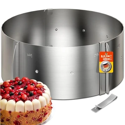 Bild av 4smile tårtring justerbar höjd 8,5 cm rostfritt stål bakring 1630 formstabil tårtform för enkel tillredning av kakor och tårtor