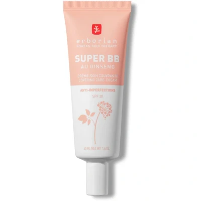 Bild av Erborian Super BB tonad dagkräm, ger näring åt ansiktet och hjälper mot föroreningar koreansk ansiktsvård med ginseng niacinamid närande kräm, hög täckning karamell 40 ml