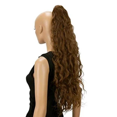 Bild av CAISHA by 70 cm Extra Lång Voluminös Vågig Klämma I Hårstycket Flätad Hästsvans Värmebeständig Syntetfiber Brun H720
