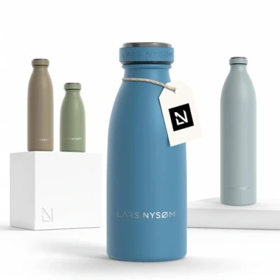 Bild av LARS NYSØM rostfri vattenflaska 350ml, 500ml, 750ml, 1L, 1,5 liter Termosflaska lämplig för kolsyrat Läcksäker sport, utomhus, skola (Calypso Blue, 350ml)