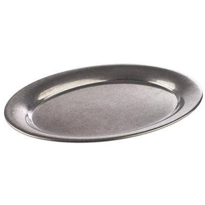 Bild av APS serveringsbricka &quot;Kaffeehaus&quot;, klassisk Wienerska kaffehusbricka, antik bricka i rostfritt stål, vintage, oval, rullad kant, 26,5 x 19 cm, 1 cm höjd