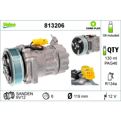 Bild av VALEO 813206 compresseur De Climatisation 6V12 12 PAG 46 R 134a avec huile NEW ORIGINAL PART CITROËN: C3 II, I 3/5 portes