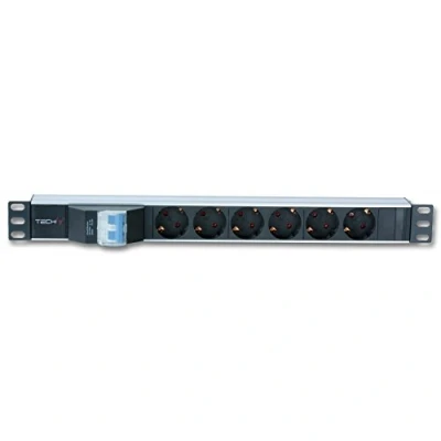 Bild av TECHLY Professional 100471 grenuttag 6 sits rack 19 tum med magnetisk Schuko kontakt 1U svart/röd