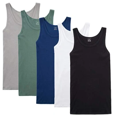 Bild av NUOZA 3/5 pack undertröja herr, tanktopp, många färger, 100 % högkvalitativ bomull, krymper inte, bleknar ogenomskinlig, Svart vit grå blå olivgrön, 3XL