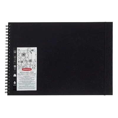 Bild av Derwent Sketch &amp; Store Inbunden Skissbok, Liggande A3 format, Perfekt för att Teckna och Rita, 56 Ark, Syrafritt Papper, Ringbunden Rygg, Konstnärskvalitet, 2102174