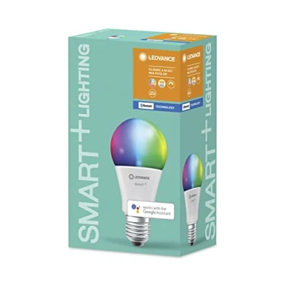 Bild av LEDVANCE Smart LED lampa med Bluetooth Meshteknik, bas E27, justerbar ljusfärg (27006500K), RGB färger utbytbara, ersätter glödlampor 60 W, kontrollerbar Google, Alexa och Apple, 1 pack