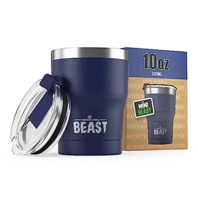 Bild av BEAST Isolerad kaffemugg 300 ml I kungsblå rostfritt stål återanvändbar, isolerade koppar 2 sugrör och borste rengöring termos resekaffe dubbelvägg varmt eller frostat kaffe