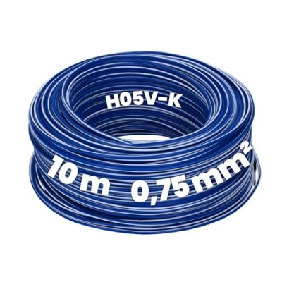 Bild av Kalitec 10 meter H05V K 0,75 mm² mörkblå vit kabel I flexibel PVC ledarkabel fåtrådig mm2 fintrådig enkelkabel
