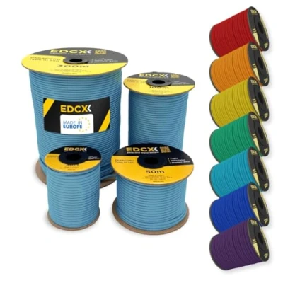 Bild av EDCX 4mm Nylon Paracord 550 100m (330 fot) Typ III, 100% nylonrep, 7 trådsrep, nylonrep i enfärgade färger (Skylight, 100 m)