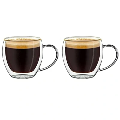Bild av Creano espressoglas med dubbla väggar, set om 2, 100 ml, mockakanser, termoglas svävande effekt